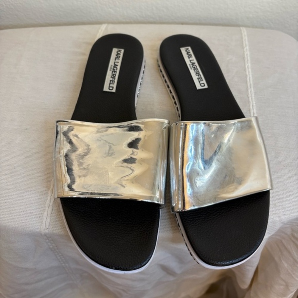Karl Lagerfeld Metallic Silver Sandals